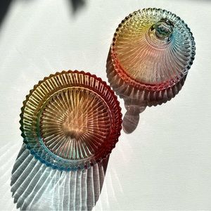 Rainbow Glass Dish w Lid